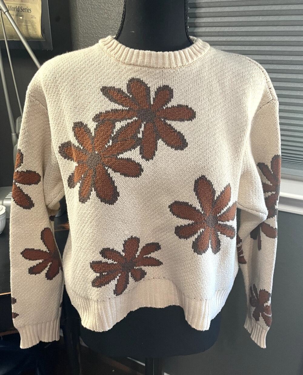 LA Hearts PacSun Boho Knit Patterned Pullover Sweater Cream Brown S